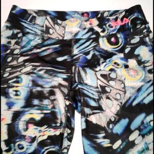 Fila Sports Black Butterfly Athletic Sporty Running Capri Leggings